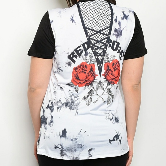 *Plus Size* Roses print tie dye top - Picture 2 of 7